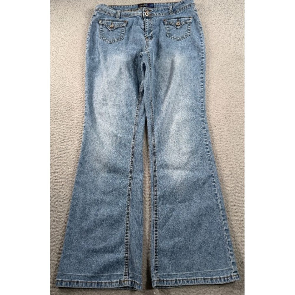 Angels Flare Jeans Womens 14 (34x30) Low Rise Light Wash Y2K Flap Pocket Denim